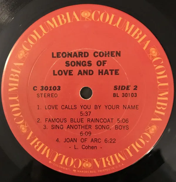 Leonard Cohen - Songs Of Love And Hate (LP, Album, Pit) (VG)