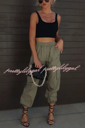 Let’s Rewind Nylon Elastic Waist Pocketed Cargo Pants