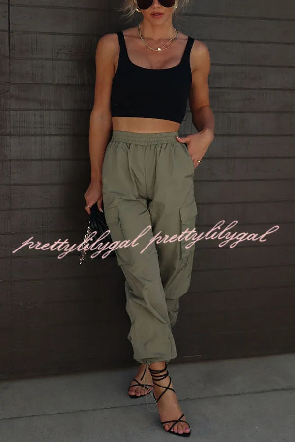 Let’s Rewind Nylon Elastic Waist Pocketed Cargo Pants