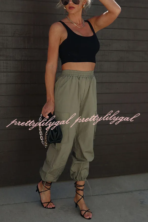 Let’s Rewind Nylon Elastic Waist Pocketed Cargo Pants