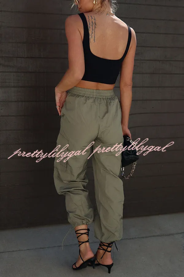 Let’s Rewind Nylon Elastic Waist Pocketed Cargo Pants