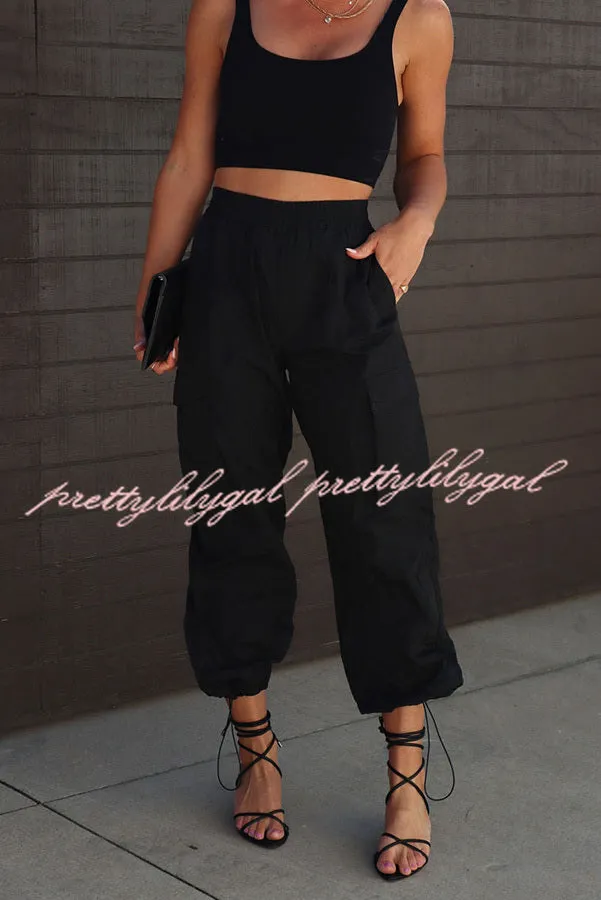 Let’s Rewind Nylon Elastic Waist Pocketed Cargo Pants