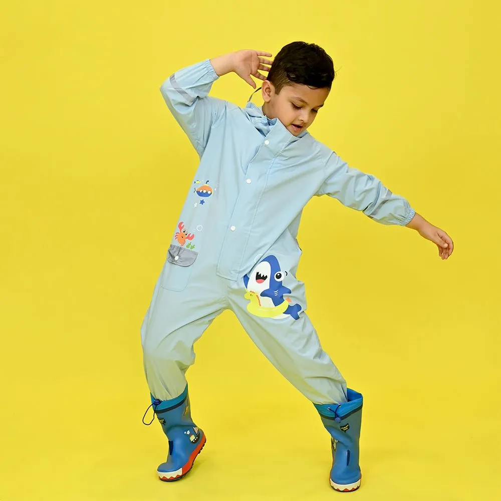 Light Blue Submarine theme full Jumpsuit Style Raincoat for Toddlers and Kids