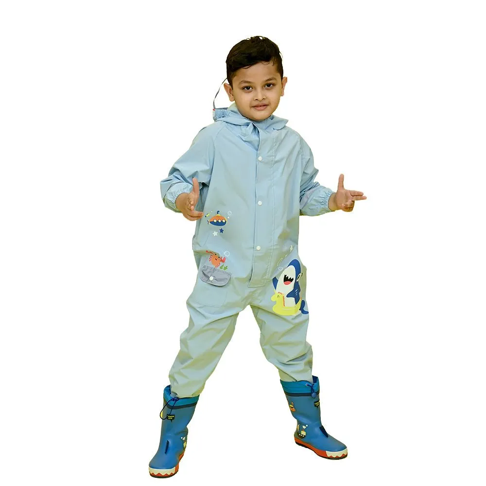 Light Blue Submarine theme full Jumpsuit Style Raincoat for Toddlers and Kids