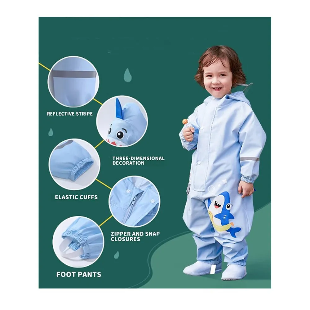 Light Blue Submarine theme full Jumpsuit Style Raincoat for Toddlers and Kids