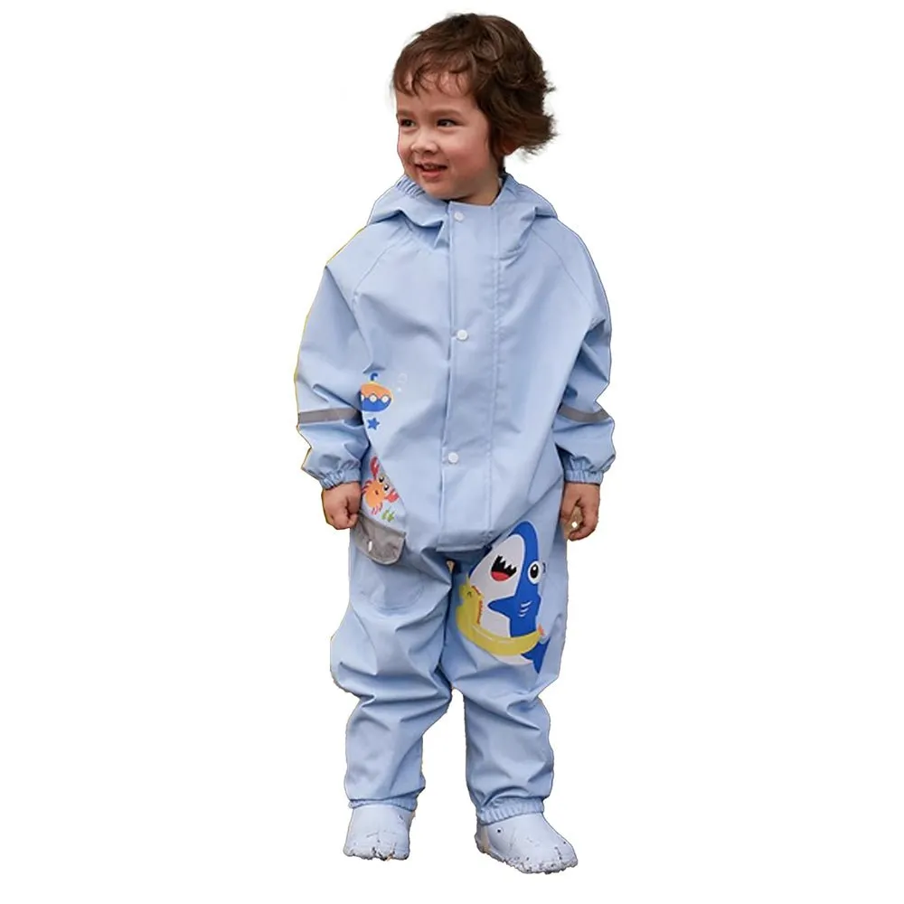 Light Blue Submarine theme full Jumpsuit Style Raincoat for Toddlers and Kids