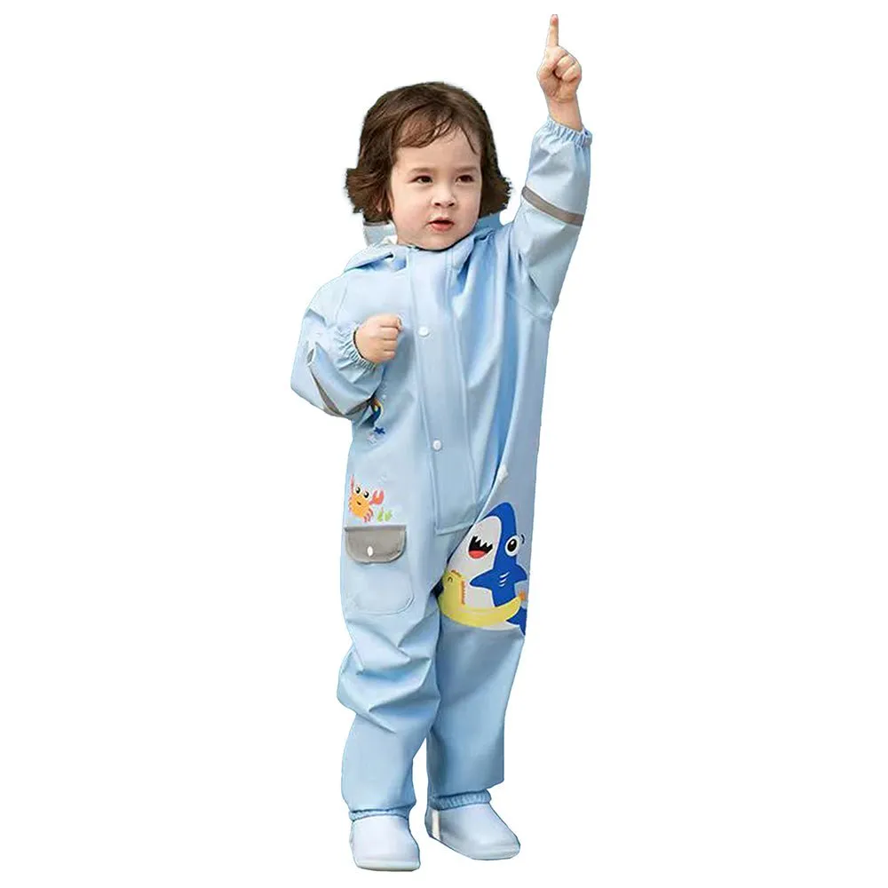 Light Blue Submarine theme full Jumpsuit Style Raincoat for Toddlers and Kids