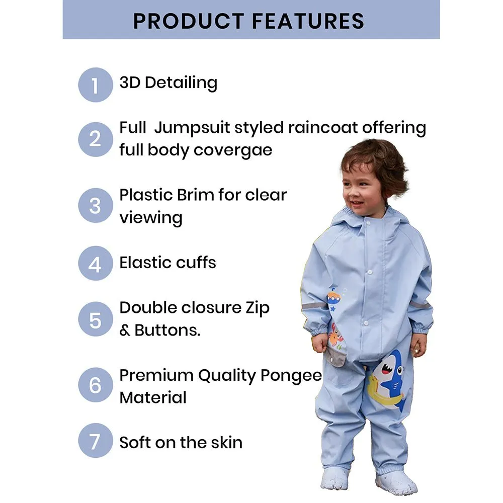 Light Blue Submarine theme full Jumpsuit Style Raincoat for Toddlers and Kids