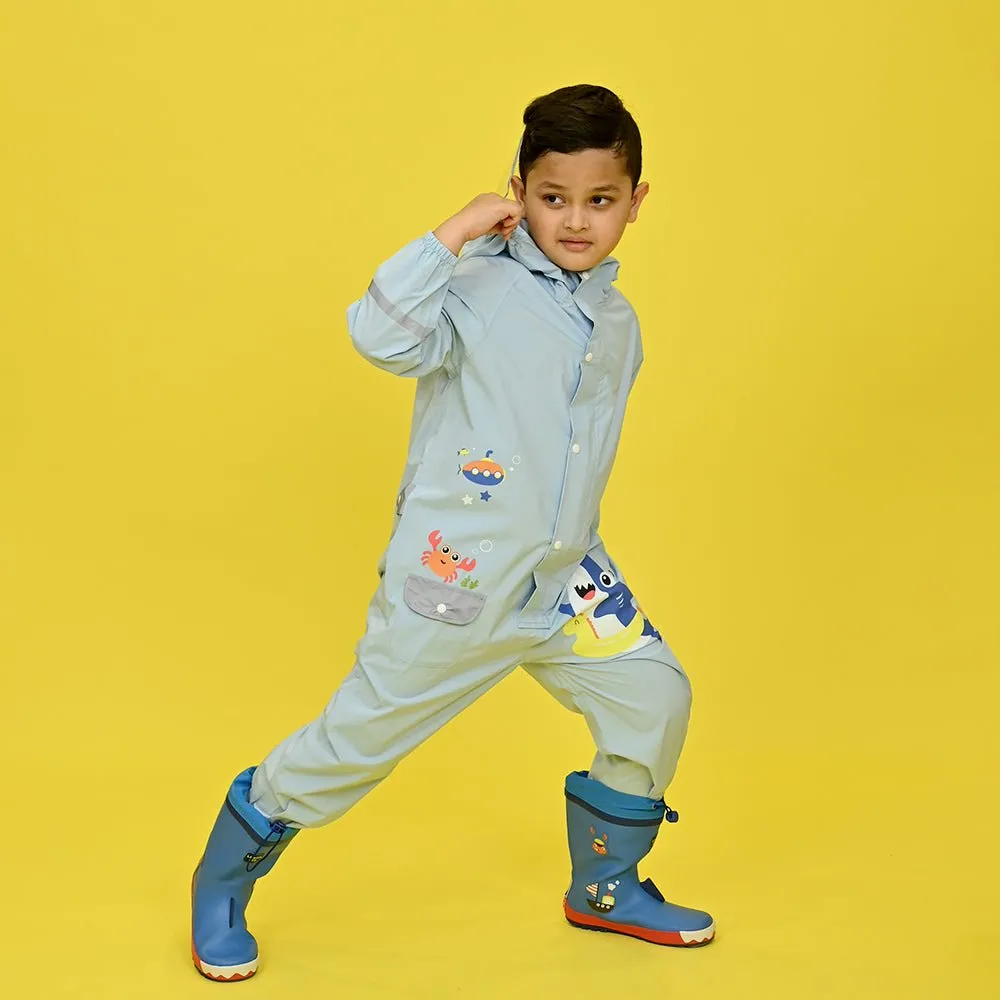 Light Blue Submarine theme full Jumpsuit Style Raincoat for Toddlers and Kids