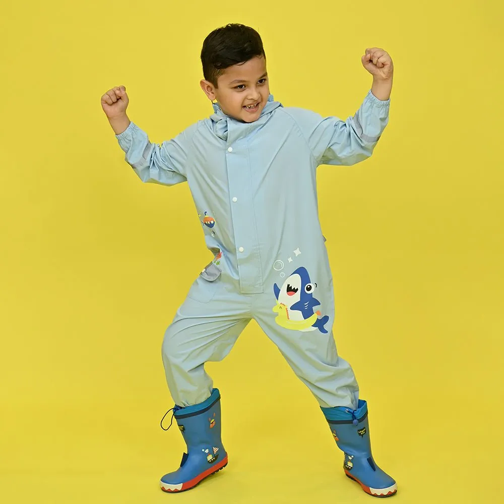 Light Blue Submarine theme full Jumpsuit Style Raincoat for Toddlers and Kids