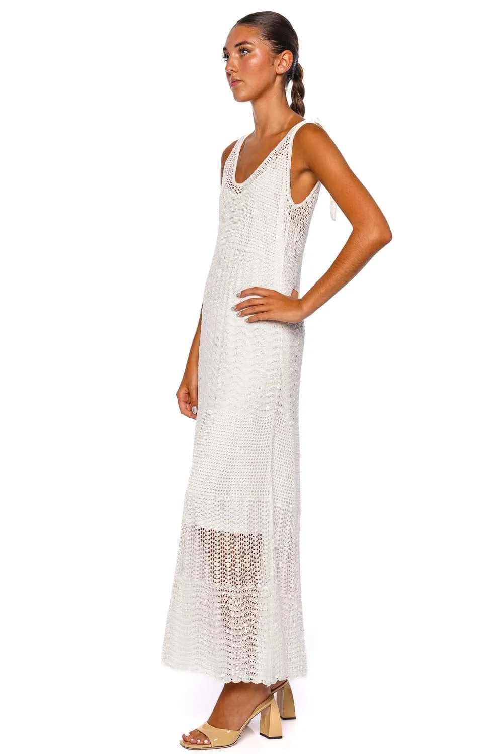 Lightburst Ivory Textured Crochet Midi Dress