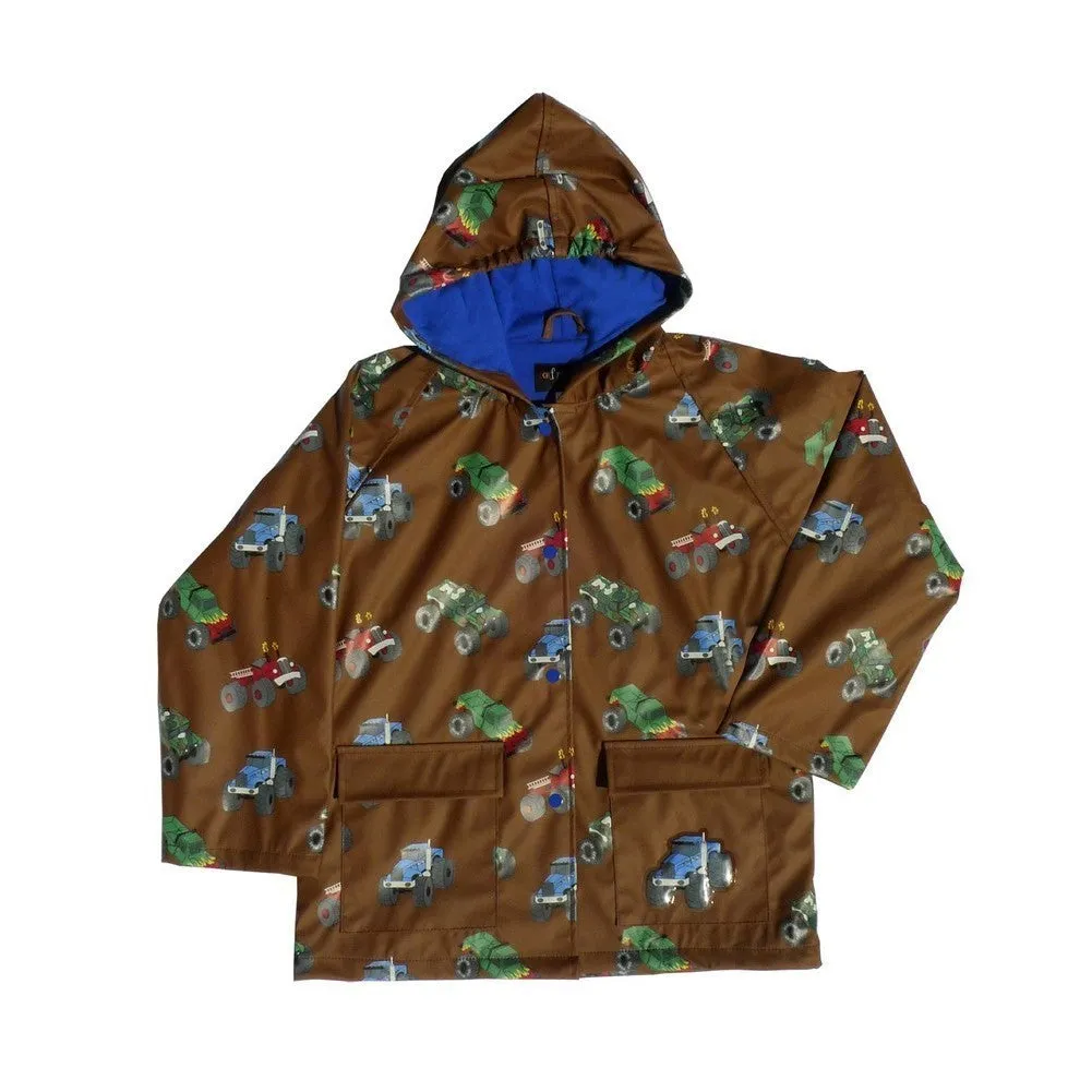 Little Boys Brown Monster Truck Rain Coat 2T-6