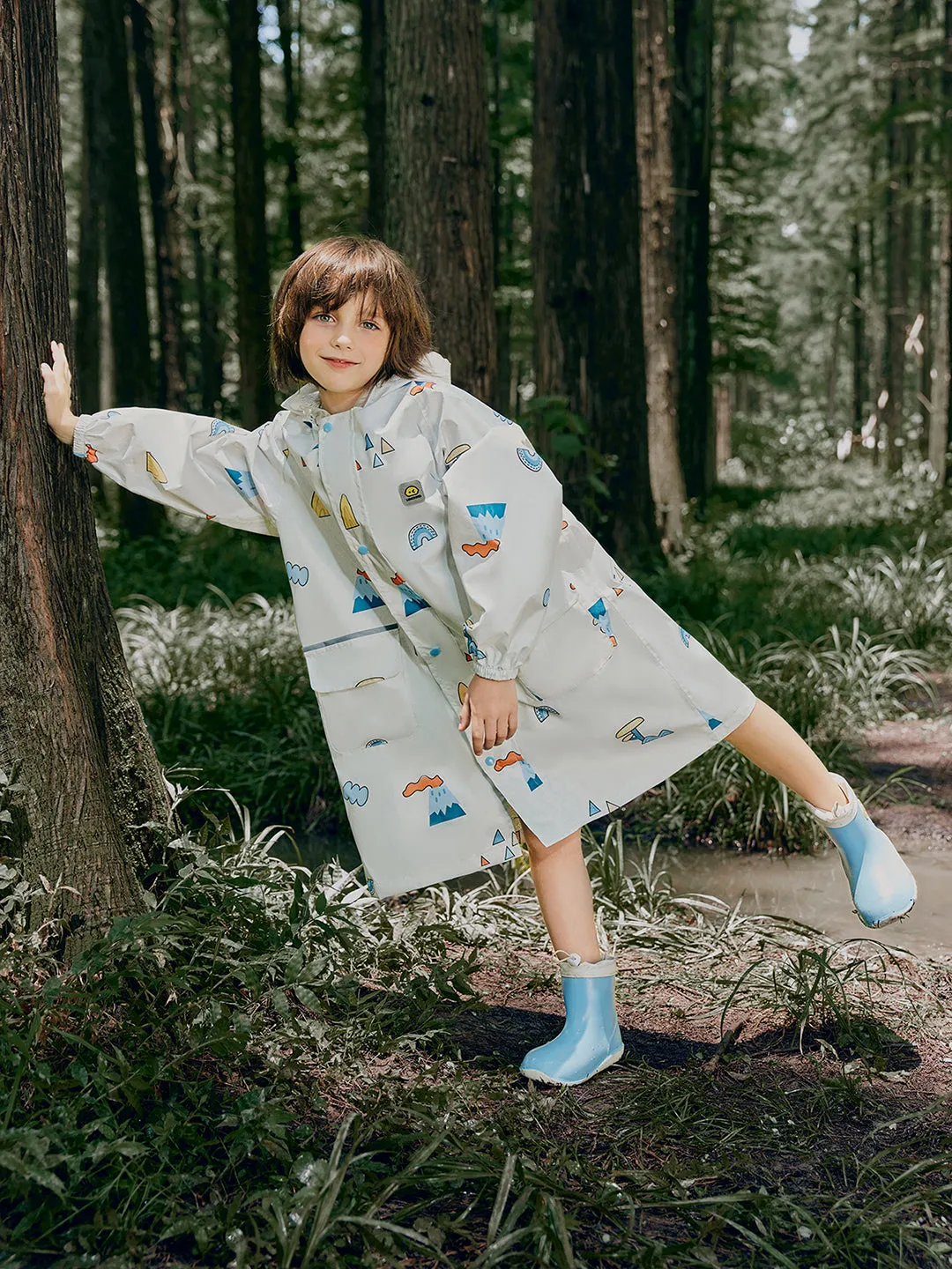 Little Surprise Box Cream Woodland Volcano Raincoat for Kids