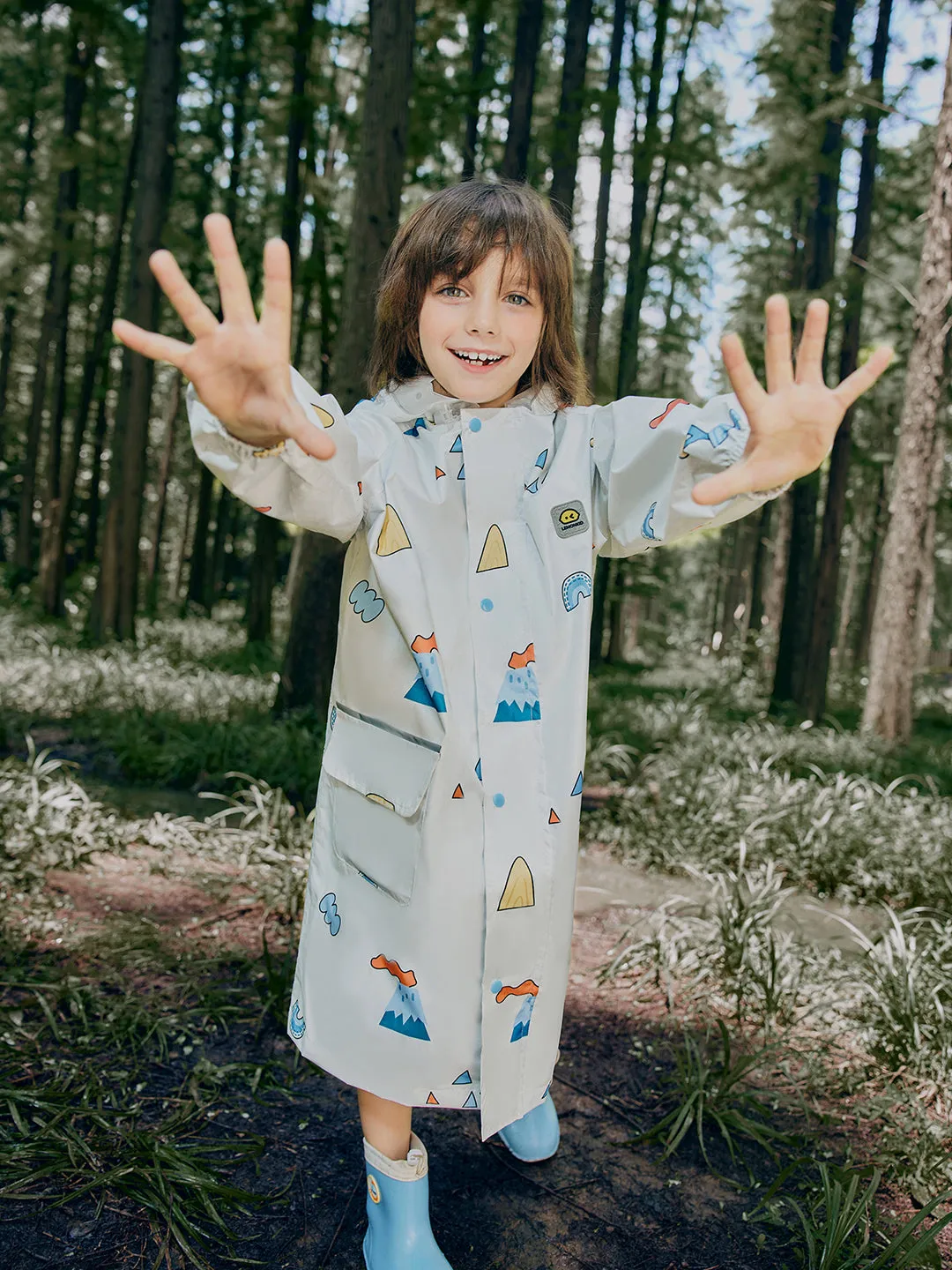 Little Surprise Box Cream Woodland Volcano Raincoat for Kids