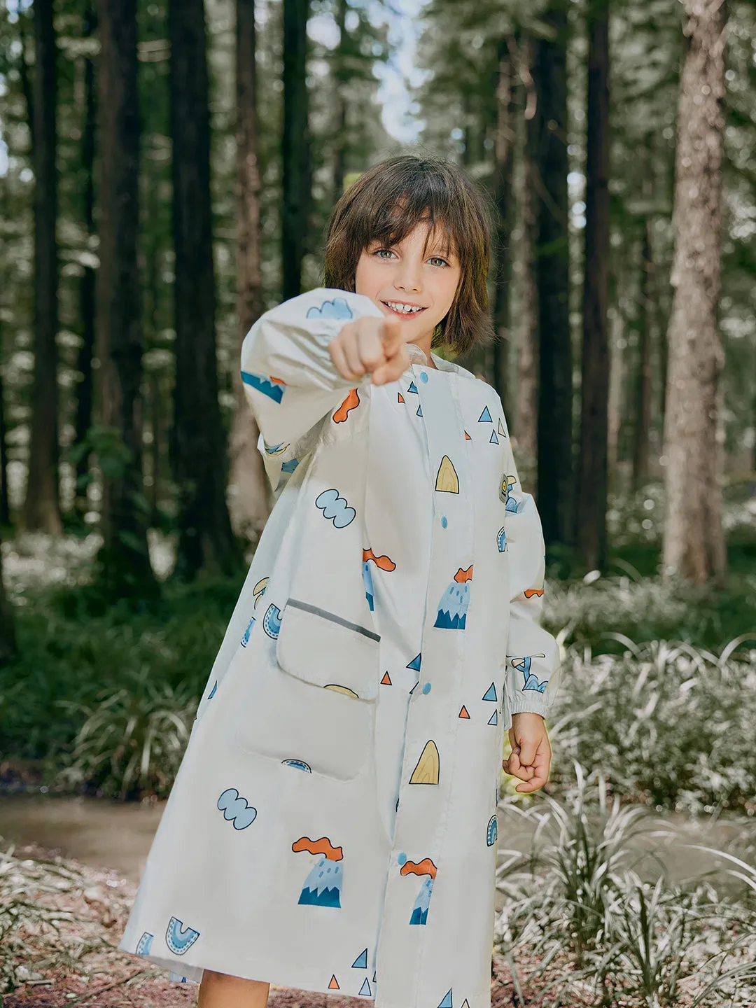 Little Surprise Box Cream Woodland Volcano Raincoat for Kids