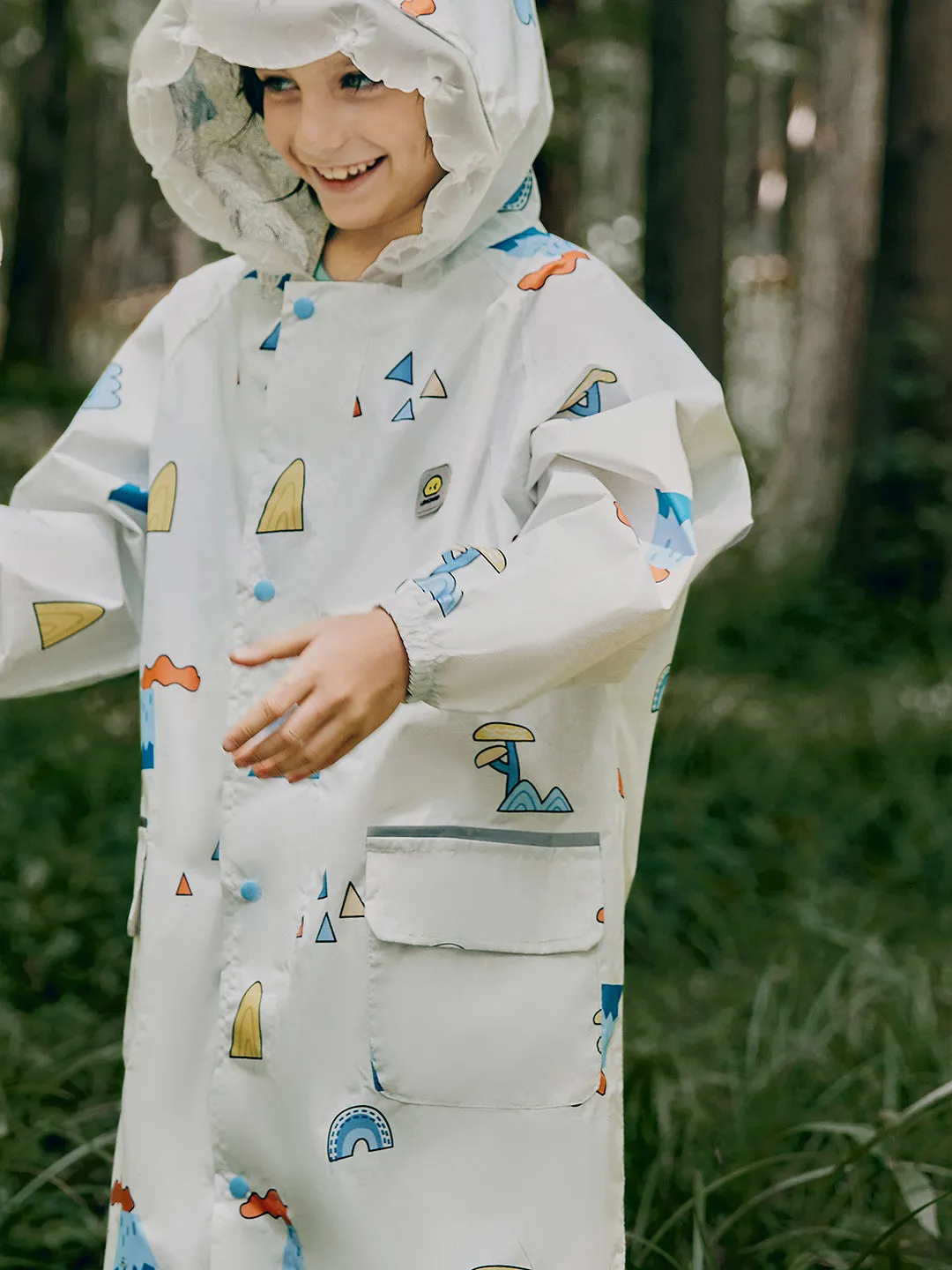 Little Surprise Box Cream Woodland Volcano Raincoat for Kids