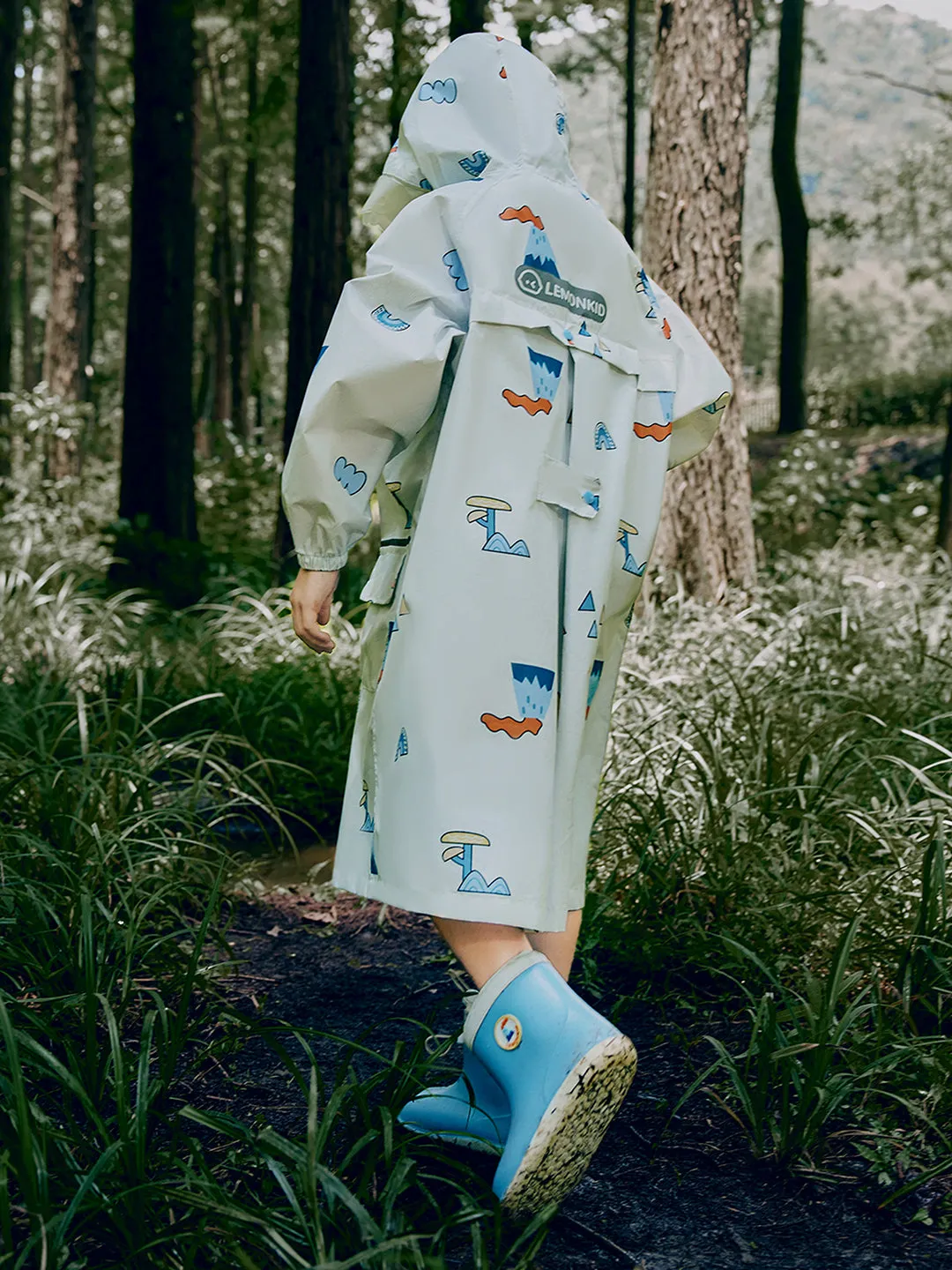 Little Surprise Box Cream Woodland Volcano Raincoat for Kids