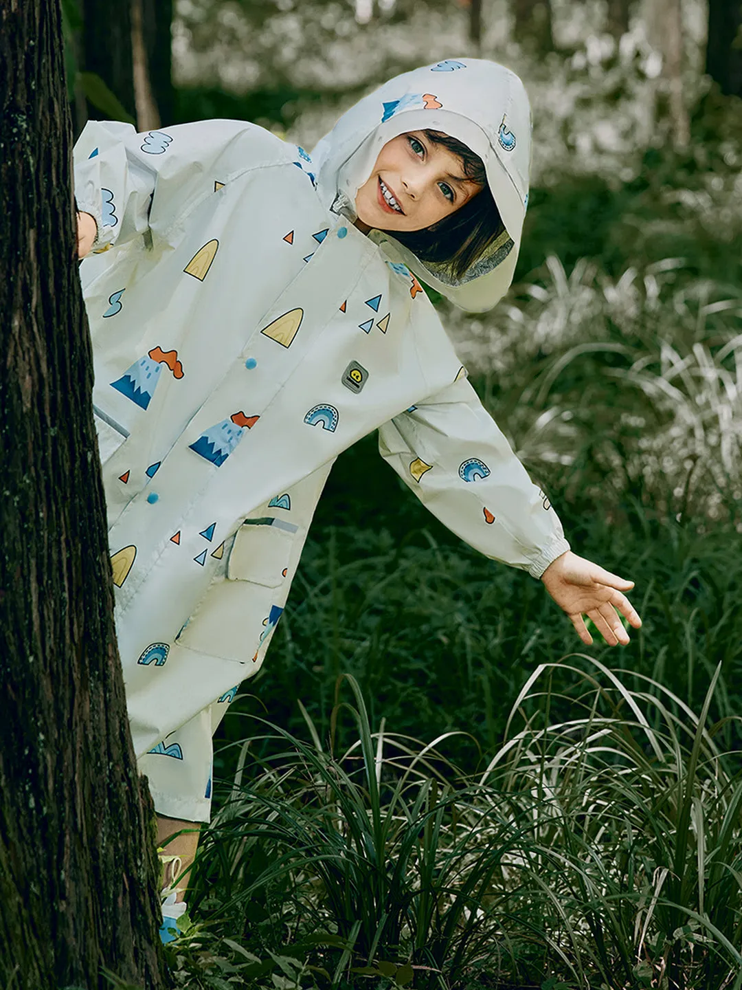 Little Surprise Box Cream Woodland Volcano Raincoat for Kids