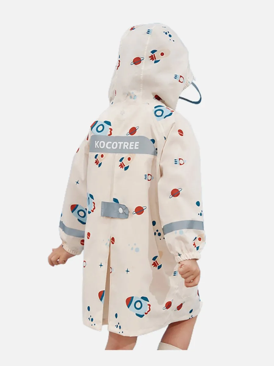 Little Surprise Box Kids Raincoat Jacket Style Rocket Galaxy Theme, Cream