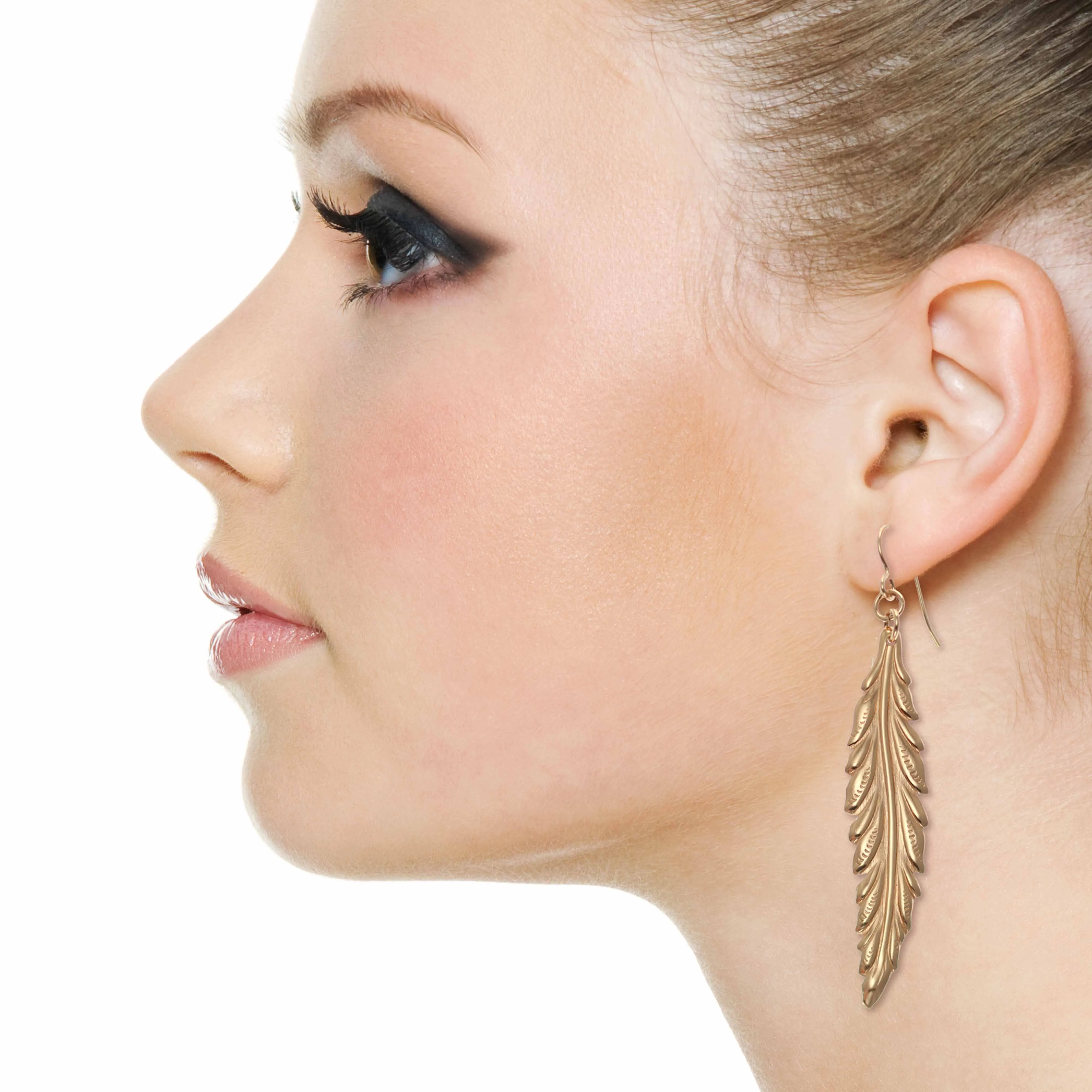 Long Feather Bronze Drop Earrings