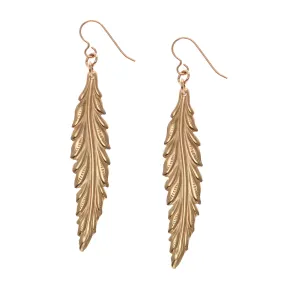 Long Feather Bronze Drop Earrings