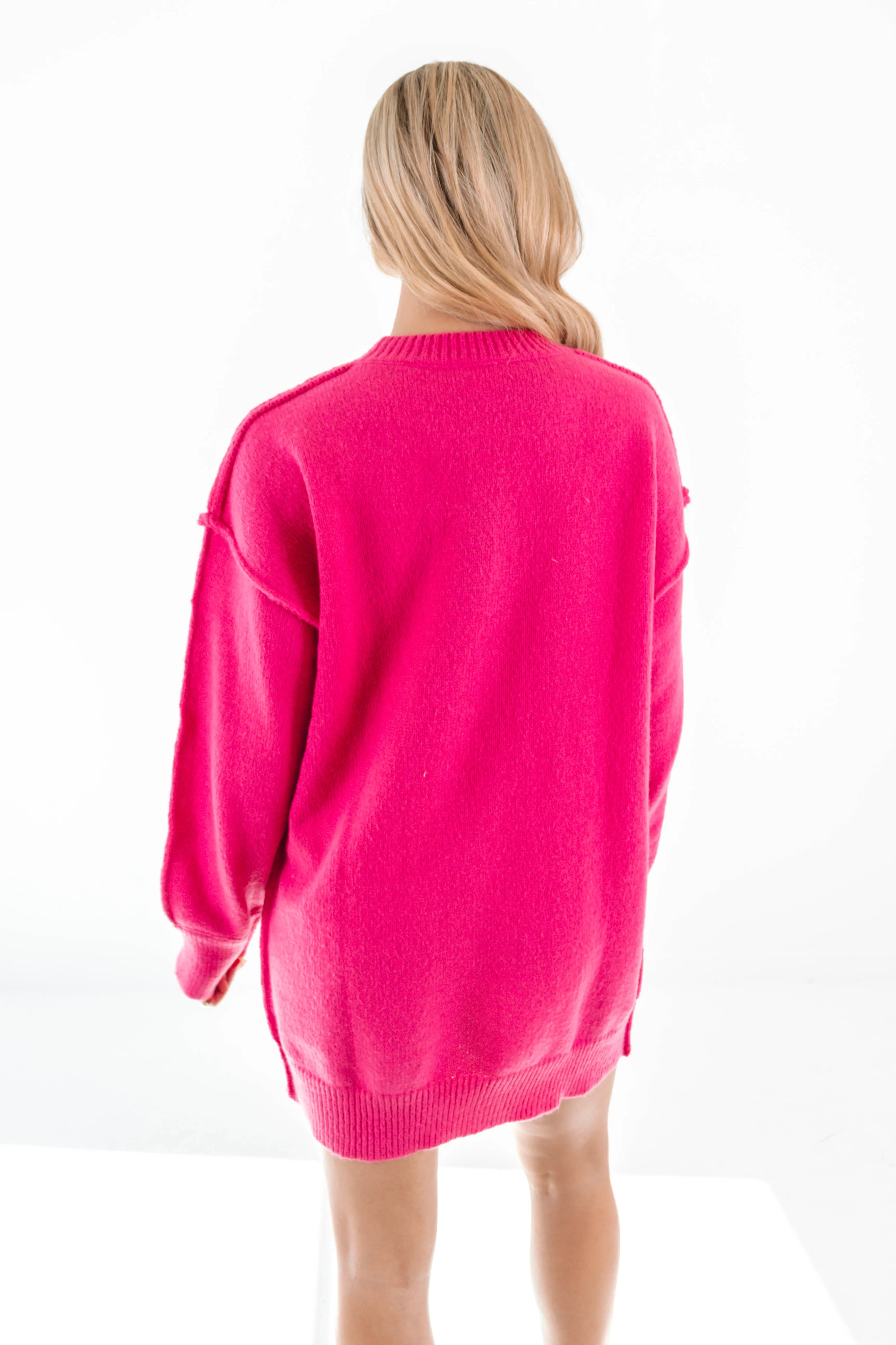 Long Time Coming Sweater Dress - Hot Pink