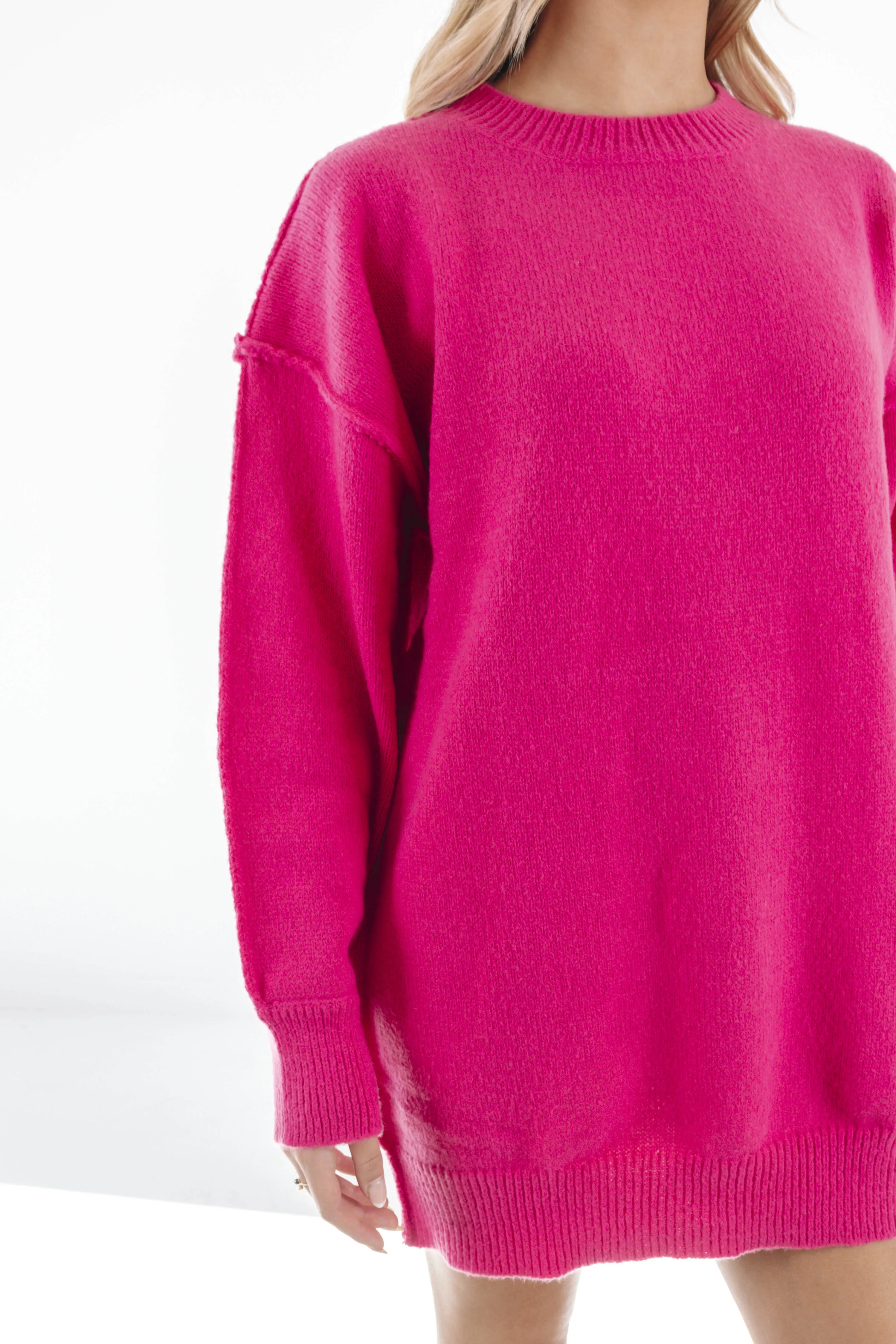 Long Time Coming Sweater Dress - Hot Pink