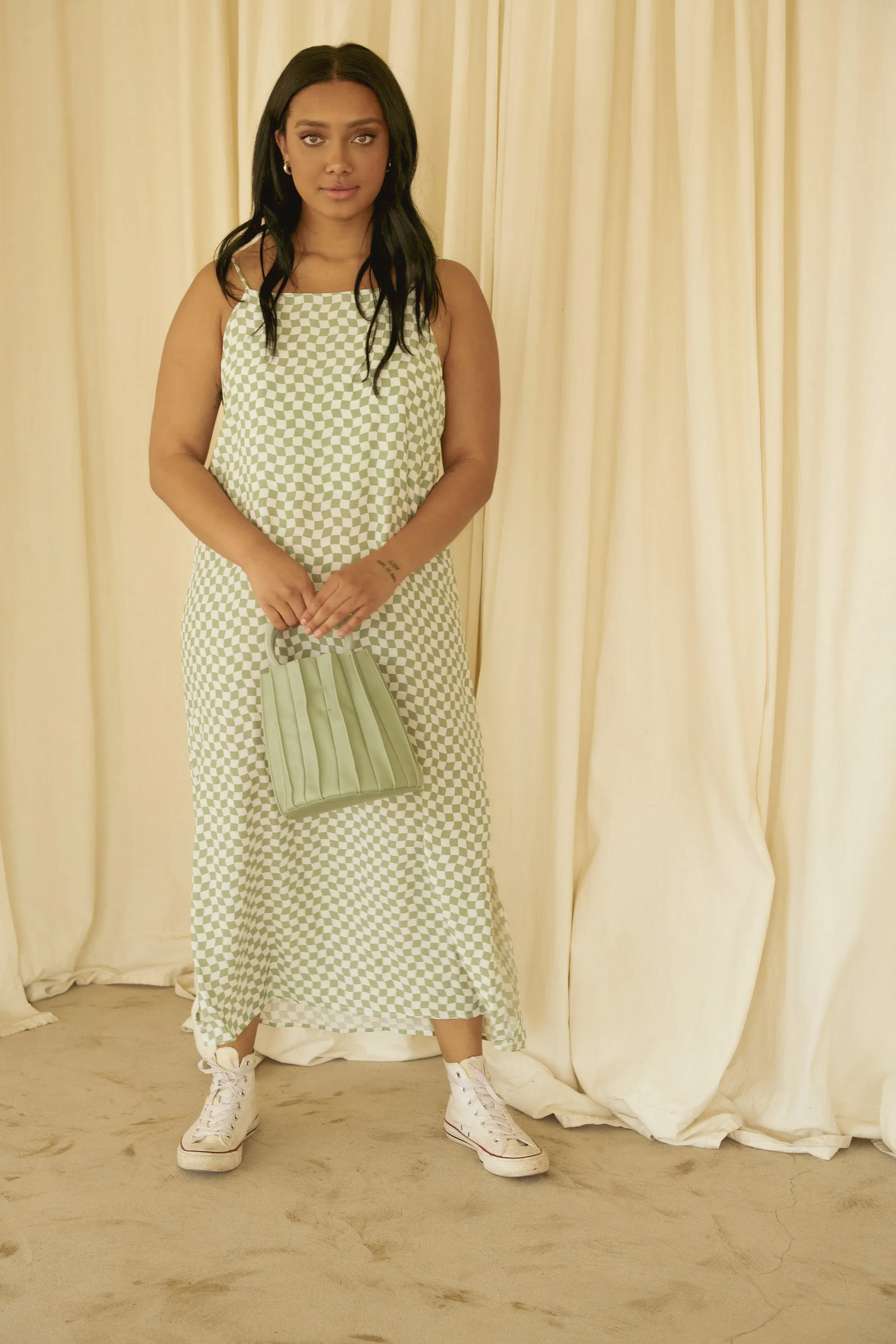 Loni Dress in Sage Check