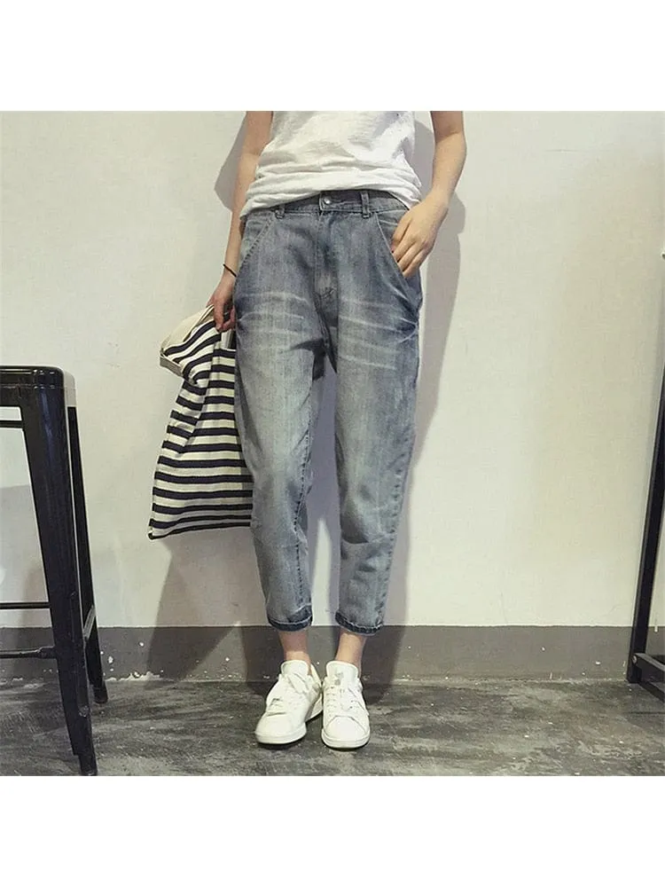 Loose Elastic Bleach Scratch Denim Pants