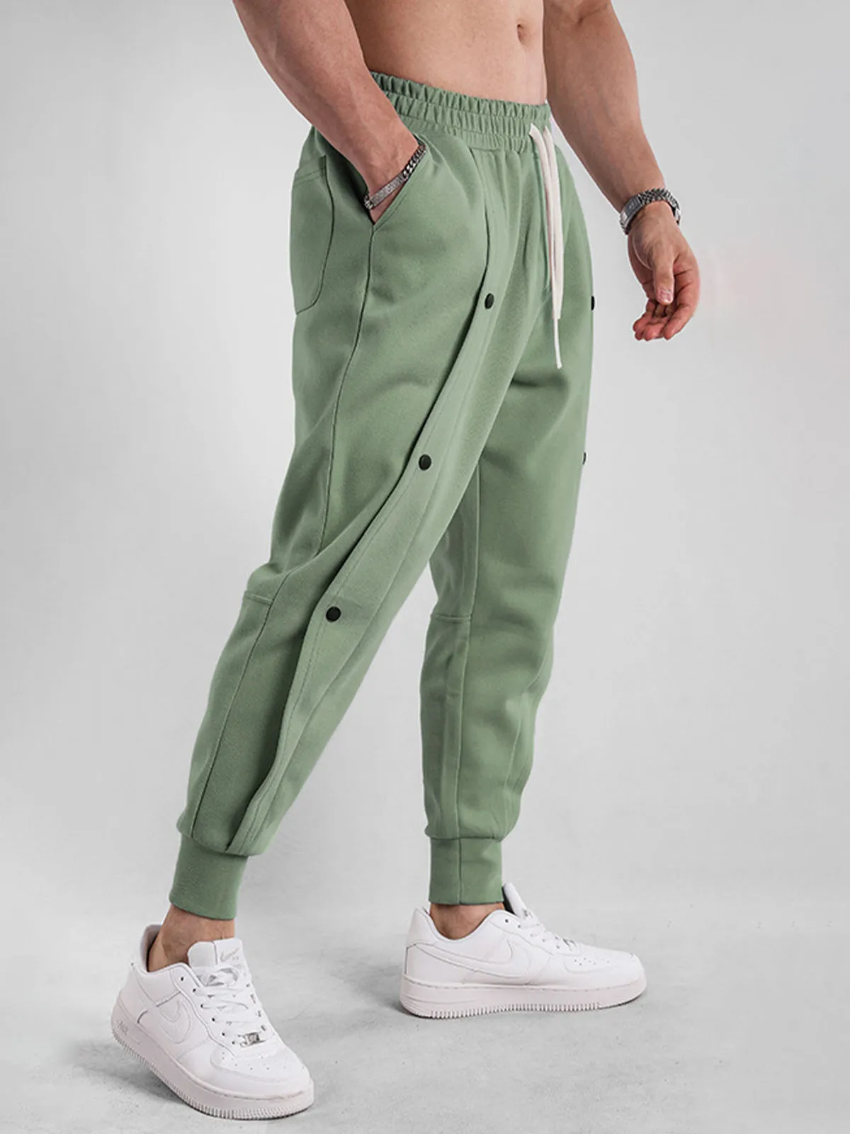 Loose Fit Tapered Sweatpant Button Jogger