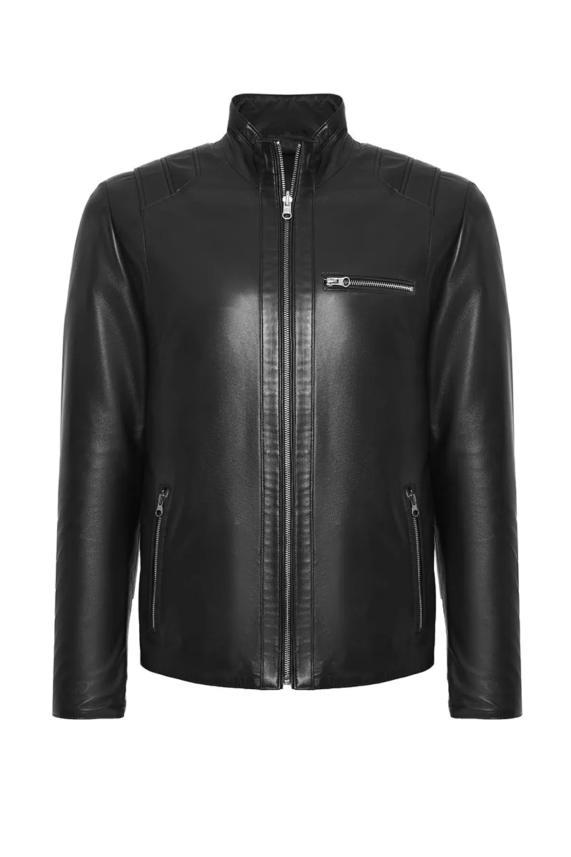 Loris Men's Black Reversible Leather Jacket - Black