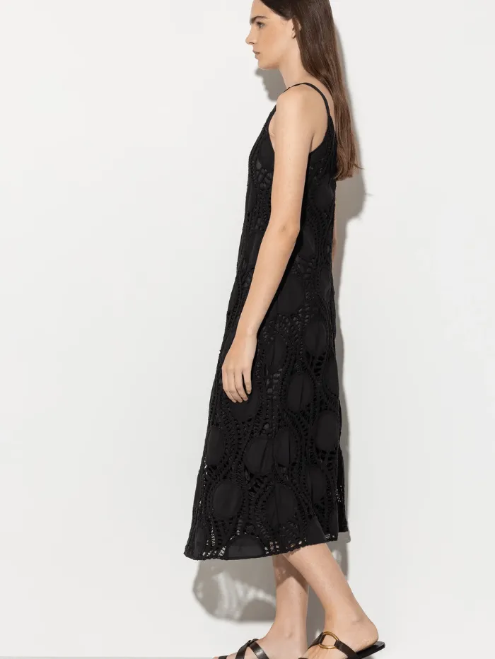 Luisa Cerano Black Slip Dress With Crochet Details 798490 3619 Col 001