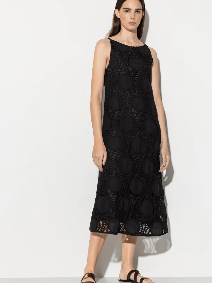 Luisa Cerano Black Slip Dress With Crochet Details 798490 3619 Col 001