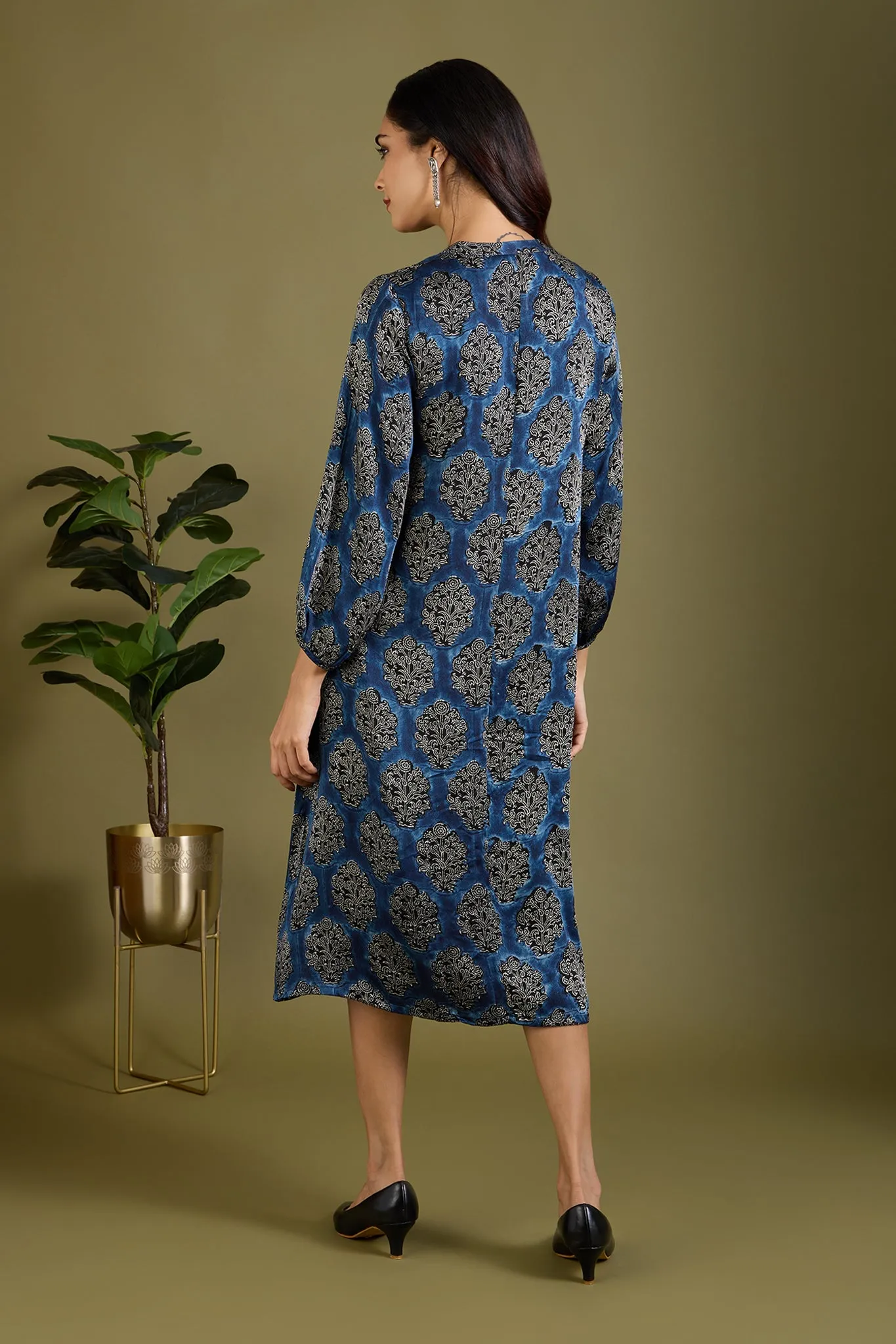 Luxe Copper Dawn & Indigo Modal Silk Patch Pocket Dress