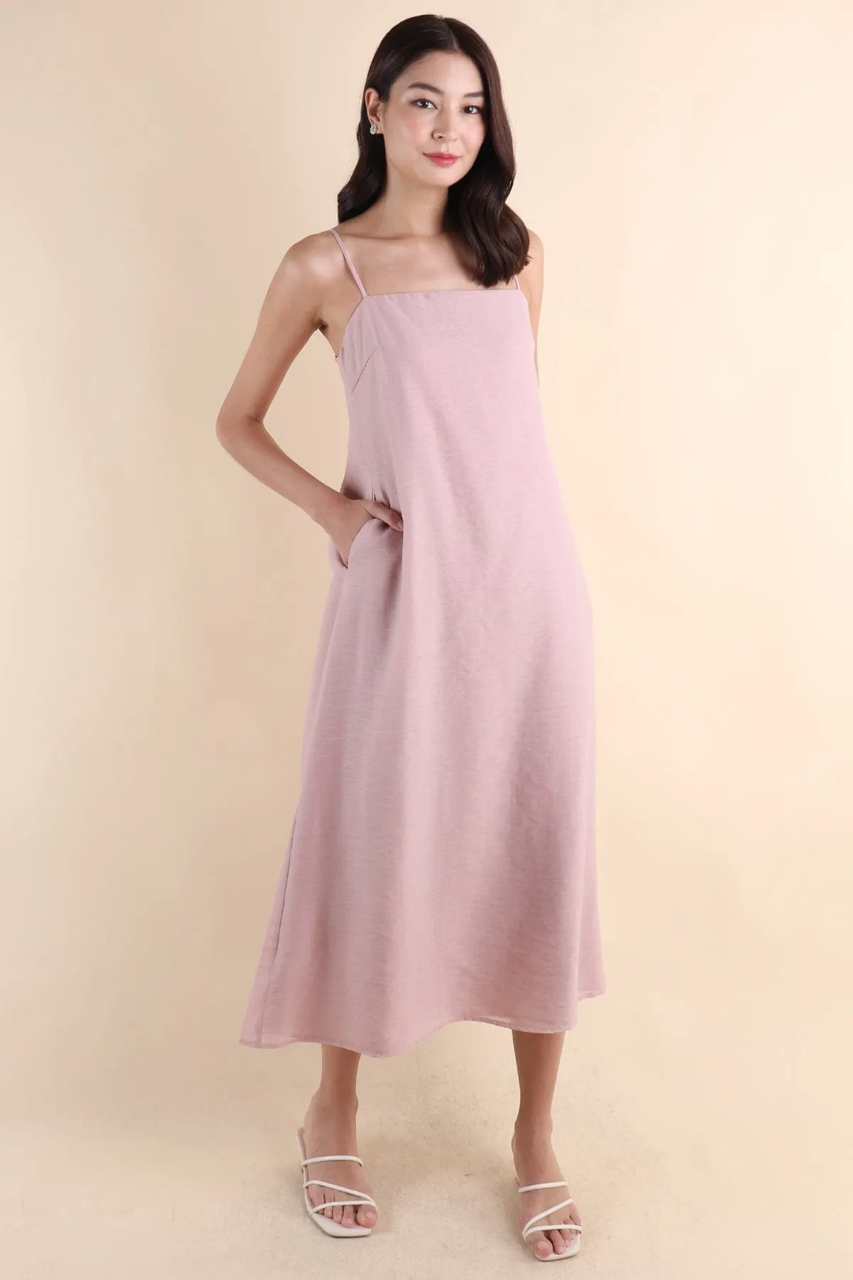 LYN SLIP MIDI DRESS IN DUSTY PINK