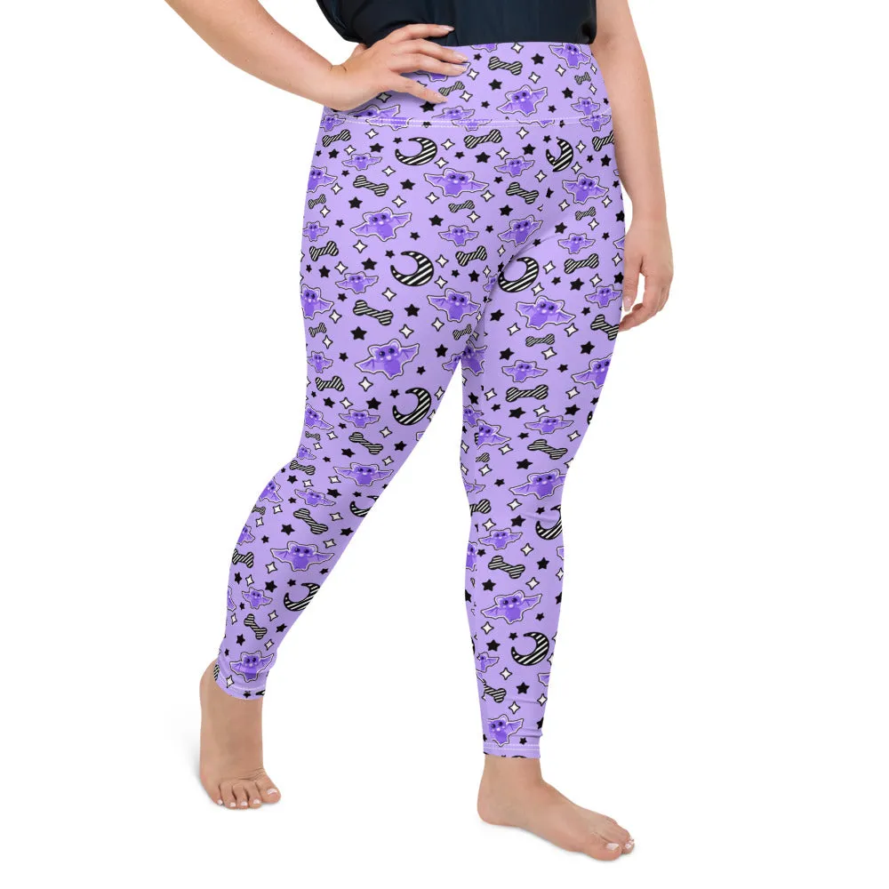 Magical Kawaii Spooky Bats Purple Plus Size Leggings