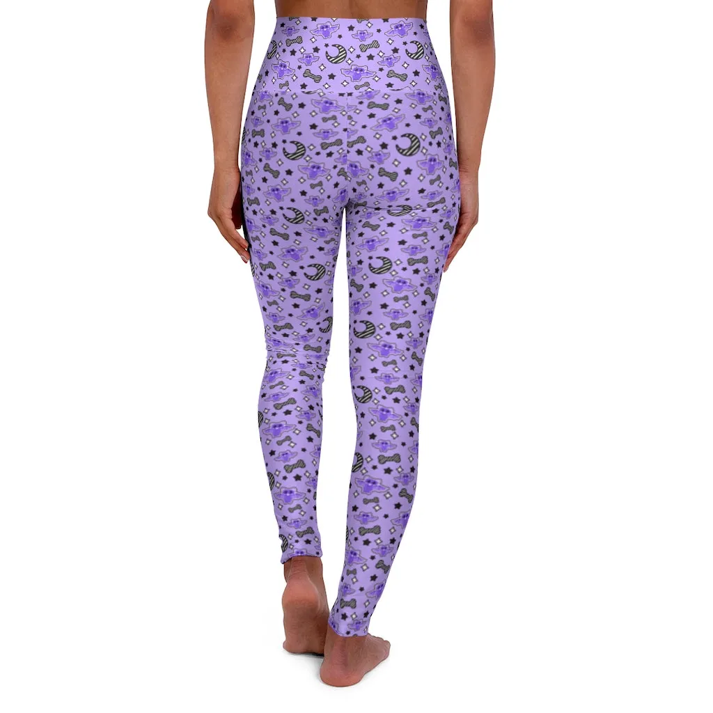 Magical kawaii spooky bats purple Women's High Waisted Yoga Leggings