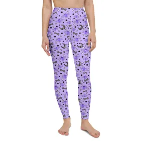 Magical Kawaii Spooky Bats Purple Yoga Leggings