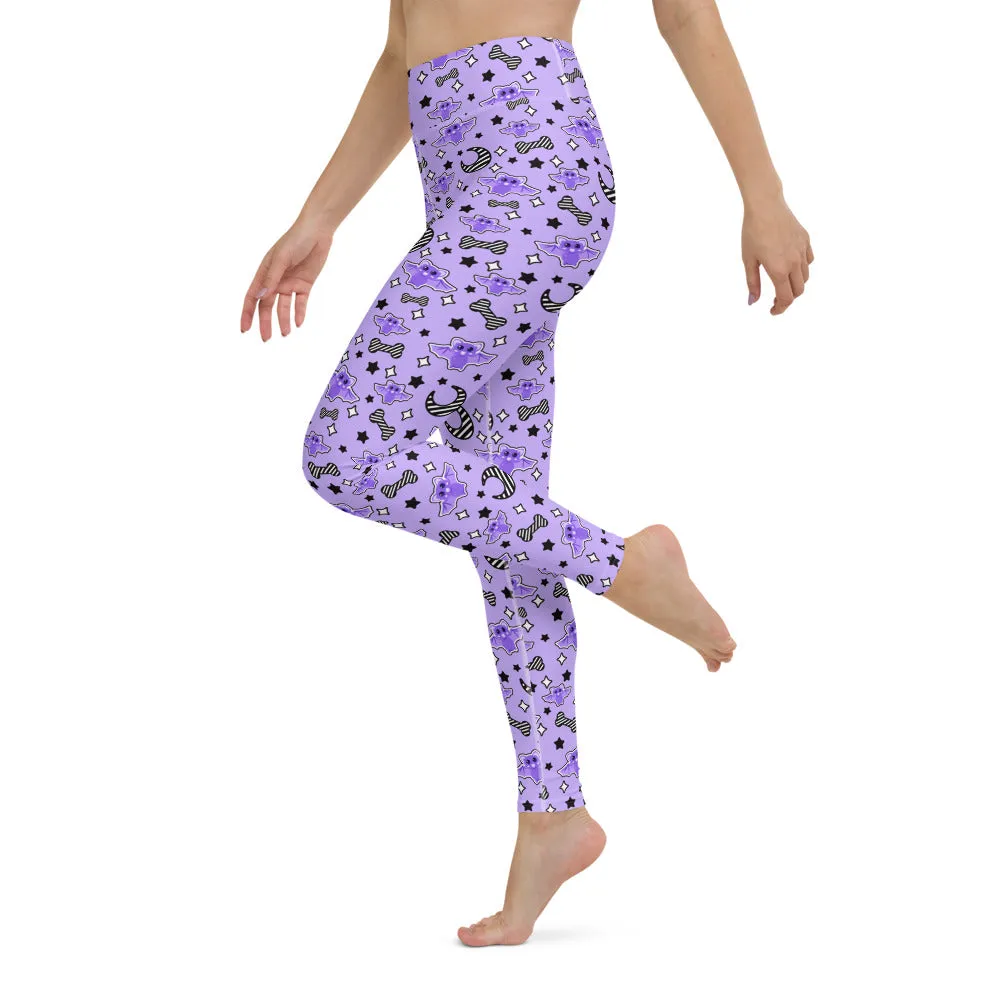 Magical Kawaii Spooky Bats Purple Yoga Leggings