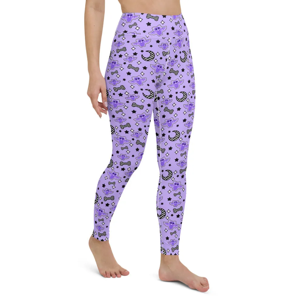 Magical Kawaii Spooky Bats Purple Yoga Leggings