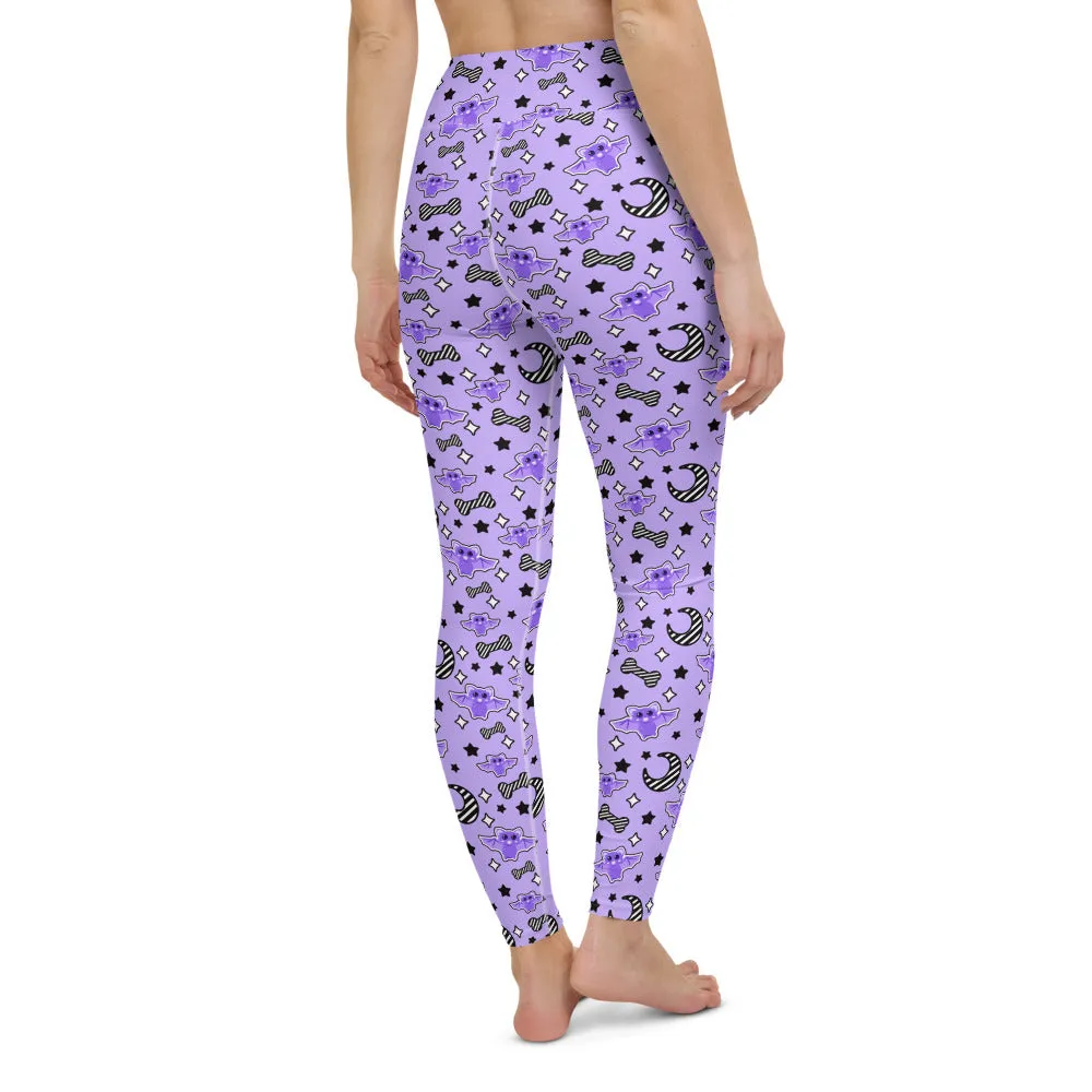 Magical Kawaii Spooky Bats Purple Yoga Leggings