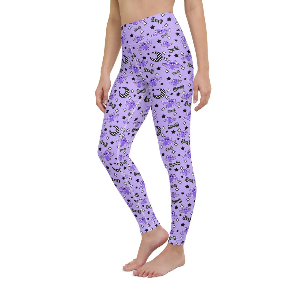 Magical Kawaii Spooky Bats Purple Yoga Leggings