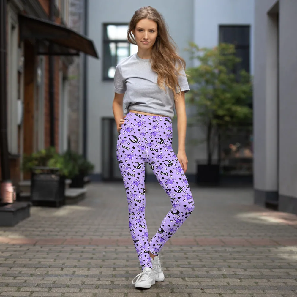 Magical Kawaii Spooky Bats Purple Yoga Leggings