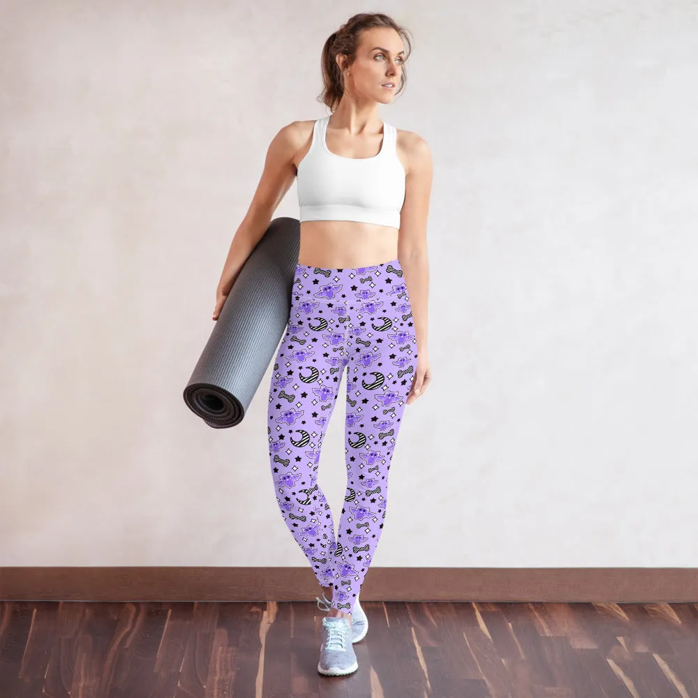 Magical Kawaii Spooky Bats Purple Yoga Leggings