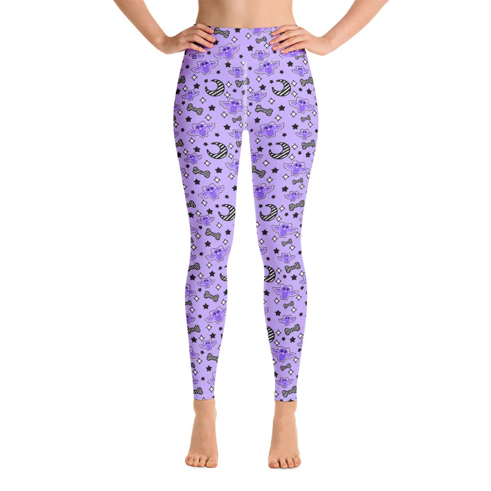 Magical Kawaii Spooky Bats Purple Yoga Leggings