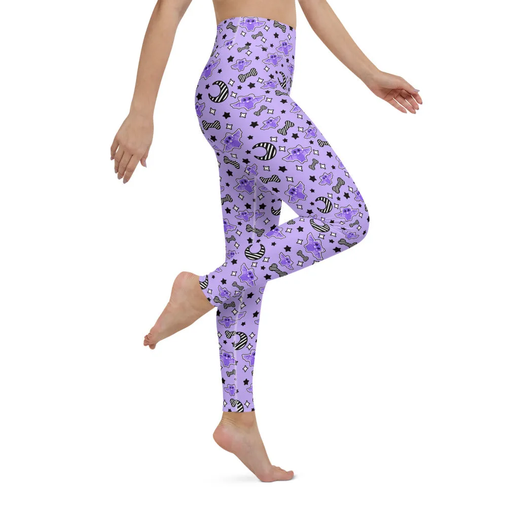 Magical Kawaii Spooky Bats Purple Yoga Leggings