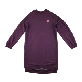 M&Co dress 11-12 years purple plain with pink embroidered love heart