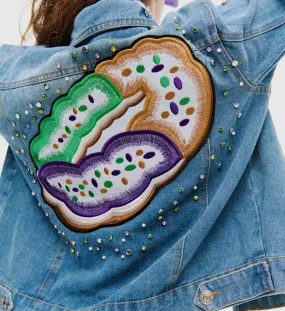 Mardi Gras King Cake Rhinestone Denim Jacket