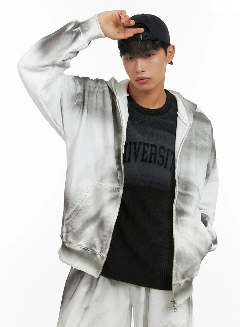 Men's Chic Washed Zip Hoodie IS419