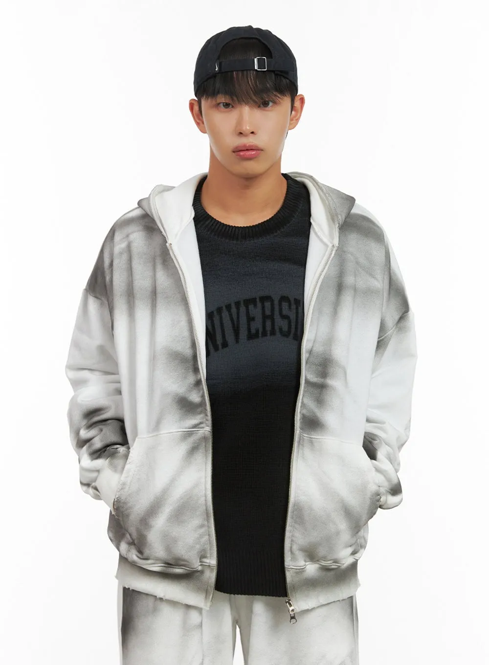 Men's Chic Washed Zip Hoodie IS419